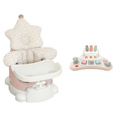 jellymom Muna增高椅 椅子+推車+托盤+Stella 2種+玩具組, 桃色奶油色(椅子、推車、托盤）、米色(蠟筆小新抱枕、內襯、玩具）, 1組