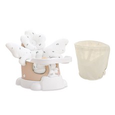 jellymom Muna 增高椅 + 推車 + 餐盤 + 花開月桂2件組 + 收納袋 套組, 琥珀米(座椅), 1套