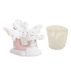 jellymom Muna 增高椅 + 推車 + 餐盤 + 花開月桂2件組 + 收納袋 套組, 蜜桃粉(座椅), 1套