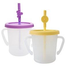 아가프라 유아용 매직 빨대컵 S 2종 세트, 300ml, 1세트, 옐로우 + 퍼플(컵), 랜덤 발송(과일탑)