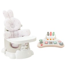 jellymom Muna 幼兒增高餐椅 + 手推車 + 餐盤 + Buddy 2款 + 玩具組, 1套, 菸灰奶油色 + Toto兔 + 米色