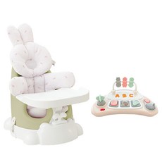 jellymom Muna 幼兒增高餐椅 + 手推車 + 餐盤 + Buddy 2款 + 玩具組, 1套, 橄欖綠色 + Toto兔 + 米色