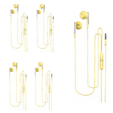 갓템바바 파스텔 컬러 둥근 유선 이어폰 5p, 옐로우