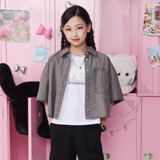 applepink 女童短版丹寧襯衫 T302