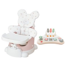 jellymom Muna 幼兒增高餐椅 + 手推車 + 餐盤 + Buddy 2款 + 玩具組, 1套, 蜜桃粉色 + Ggomi熊 + 米色
