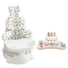 jellymom Muna 幼兒增高餐椅 + 手推車 + 餐盤 + Buddy 2款 + 玩具組, 1套, 菸灰奶油色 + Toto蔓越莓 + 米色