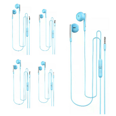 Gattembaba 粉彩色圓形有線耳機 5入, 天藍色, 單一商品