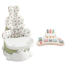 jellymom Muna 幼兒增高餐椅 + 手推車 + 餐盤 + Buddy 2款 + 玩具組, 1套, 橄欖綠色 + Toto蔓越莓 + 米色