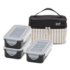 Yum 上班族便当 3層飯盒 2個 + 配菜盒 + 提袋組合, 黑色, 2套