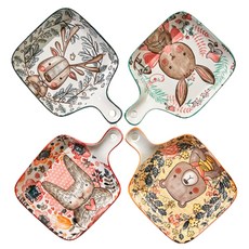 路易&託佩爾 動物角色把手烤盤設計組, 盤子4種, 混合色, 1套