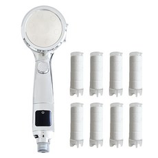 Winprice 4Way溫度顯示過濾蓮蓬頭+替換濾芯 8入組, 銀色(蓮蓬頭), 1組