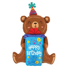 GRABO BALLOONS 鋁箔氣球 生日微笑熊, 混色, 1個