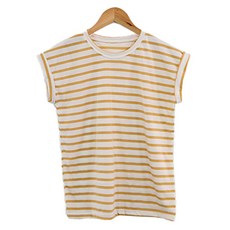 라라온 여성용 스트라이프 캡 소매 티셔츠 TSP671