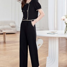 ATTERLIC 大尺碼金色線條外套式上衣 + 長褲套裝 14203