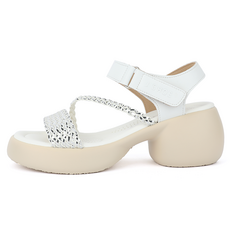 제이슈 여성용 소가죽 통굽 메쉬 인프제 스트랩 샌들 6.5cm