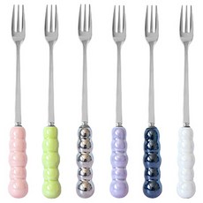 泡泡餐具長柄茶叉6件組, 混色, 1套