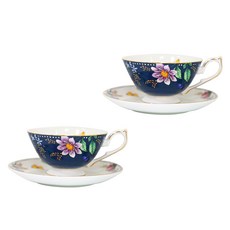 Aynsley 英式花園茶杯 + 杯碟組, 海軍藍, 2套