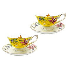 Aynsley 英式花園茶杯+杯碟組, 黃色, 2套