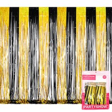 파티쇼 파티장식 은박 수술커튼 2p, 골드 + 블랙, 1개