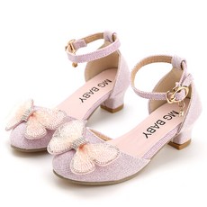 래빗풋 여아용 큐빅 나비 스트랩 굽 샌들