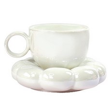 雲朵陶瓷馬克杯 200ml+杯盤組, 白色, 1組