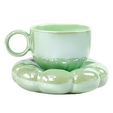 雲朵陶瓷馬克杯 200ml+杯盤組, 薄荷綠, 1組