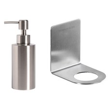 MONACO OLIVE 不鏽鋼洗髮精按壓瓶 250ml + Mouv 不鏽鋼洗髮精潤髮乳掛架組, 銀色(按壓瓶), 1套