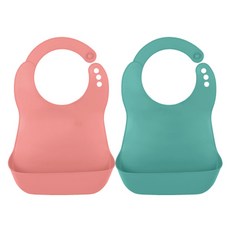 Bebelock 韓國製 Elfa 嬰兒離乳圍兜 2件組, 1套, 蜜桃粉, 薄荷綠