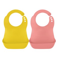 Bebelock 韓國製 Elfa 嬰兒離乳圍兜 2件組, 1套, 蜜桃粉, 芥末黃