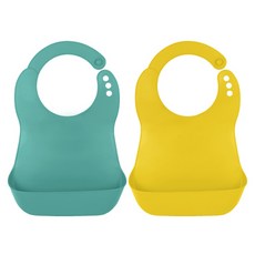 Bebelock 韓國製 Elfa 嬰兒離乳圍兜 2件組, 1套, 薄荷綠, 芥末黃