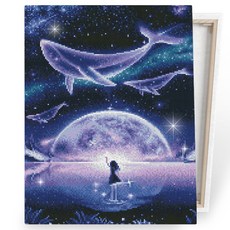 iLovePainting DIY 畫布型名畫寶石十字繡 神秘海洋鯨魚 40 x 50 cm, 1個, 混合色