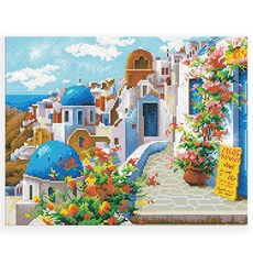iLovePainting DIY 畫布款名畫鑽石畫 春天的聖托里尼 40 x 50 cm, 1個, 混合顏色