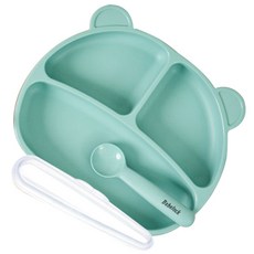 Bebelock 韓國製造 國產 嬰幼兒用 Elfa 矽膠吸附餐盤組, 1套, 薄荷綠
