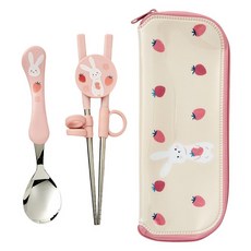 Modern House 湯匙+學習訓練筷+拉鍊袋組, 莓果兔, 湯匙+學習筷子+收納袋, 1組