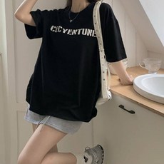 메이첼 여성용 라운드넥 캐주얼 루즈핏 레터링 티셔츠 13279