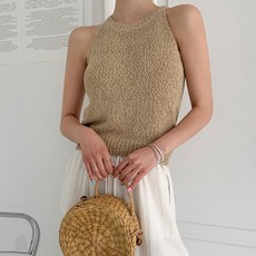 針織女款圈圈紗繞頸繃帶針織無袖上衣