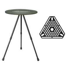 KEEP 높이조절 라운드 타입 사이드 테이블 + 선반 삼각 플레이트 세트, 카키(테이블) + 블랙(플레이트)