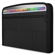 Rota 13格風琴式便攜文件收納夾 拉鍊款, 1個, 黑色