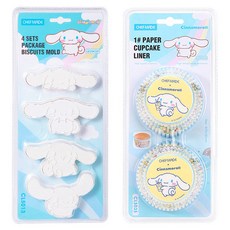 CHEFMADE 學廚 三麗鷗大耳狗喜拿飯糰模具4件 + 油紙100張套組, 1套, 白色 + 黃色