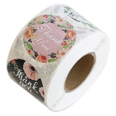 포장 데코 롤 스티커 500매 15종 세트 3.8cm, V-4 땡큐 빈티지 플라워 원형, 1세트