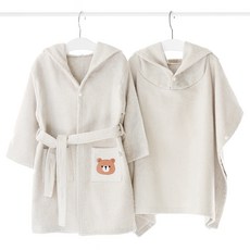 moms nature 嬰幼兒竹纖維浴袍 + 連帽斗篷套組, 米色, 1套