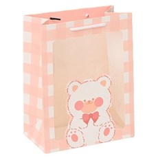 From Arte 禮物包裝透明窗紙袋 可愛粉彩棋盤格, 粉紅小熊, 12個