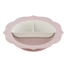 韓國 OMMO 韓國製造 嬰幼兒用經典矽膠吸力餐盤 + 雙格內碗組合, 寶寶粉, 1套