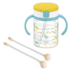 Richell 利其爾 AQ 馬克吸管杯 R + 附重力球替換吸管 2入組, 1套, 200ml, 黃色