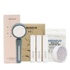 AQUADUO Blossom蓮蓬頭+PLA長濾芯 3入+第2層ACF蓮蓬頭濾芯組, 夏威夷藍(蓮蓬頭), 1組