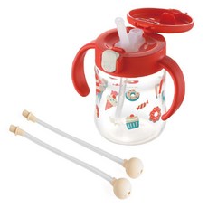 Richell 利其爾 TLI 吸管杯 SD + 附重力球替換吸管 2入組, 1套, 櫻桃紅色, 200ml