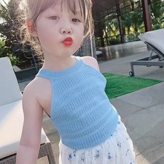 Arbe 女童鏤空針織背心