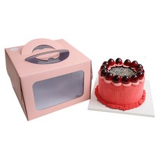 粉彩透明窗蛋糕盒2號 + 底座套組, 粉紅色, 10套