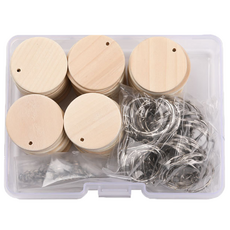 Khohimo 打孔型美術工藝鑰匙圈製作木製圓盤 50p + 鑰匙圈 50p + 掛環 50p DIY套組 4W064, 混合色, 混合套組, 1套