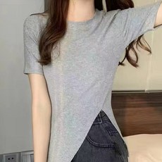 비비에모 여성용 켈리 사이드 슬릿 반팔 티셔츠 06641 B